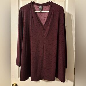 Worthington's plus size 2X Burgundy blouse with black dash pattern.